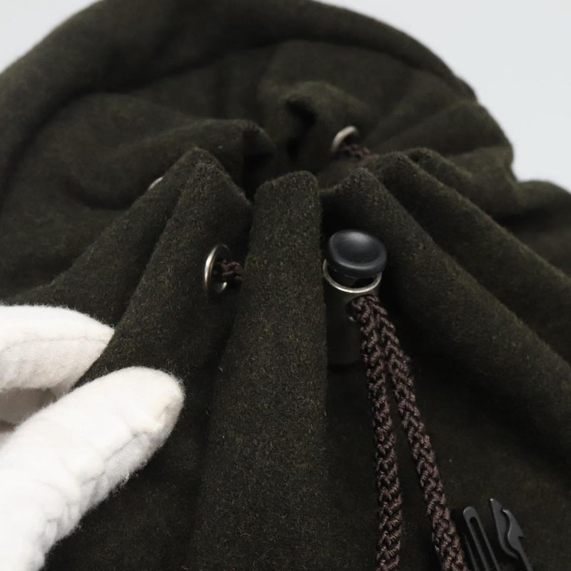 PRADA Backpack Wool Khaki Silver Auth hk2421