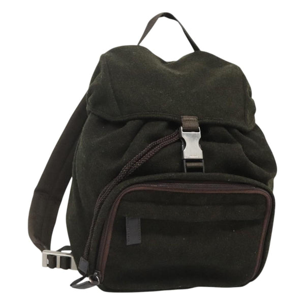 PRADA Backpack Wool Khaki Silver Auth hk2421