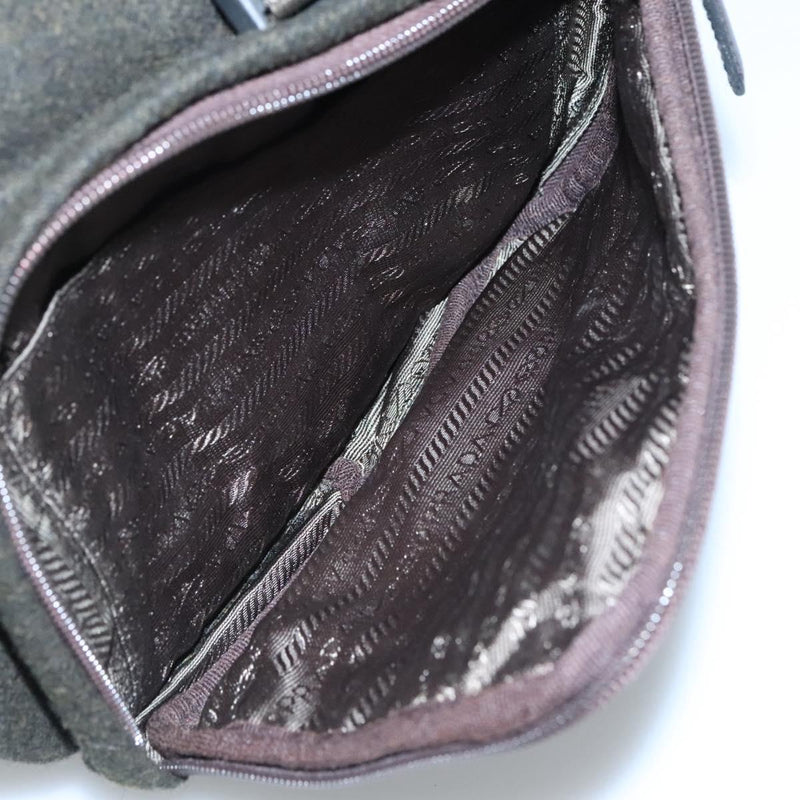 PRADA Backpack Wool Khaki Silver Auth hk2421