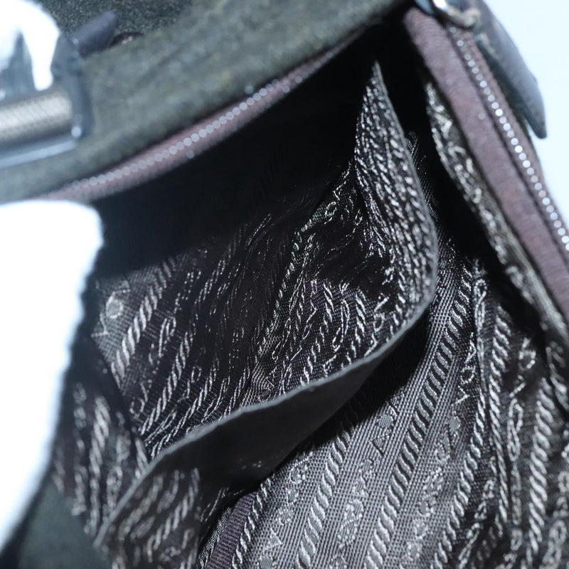 PRADA Backpack Wool Khaki Silver Auth hk2421
