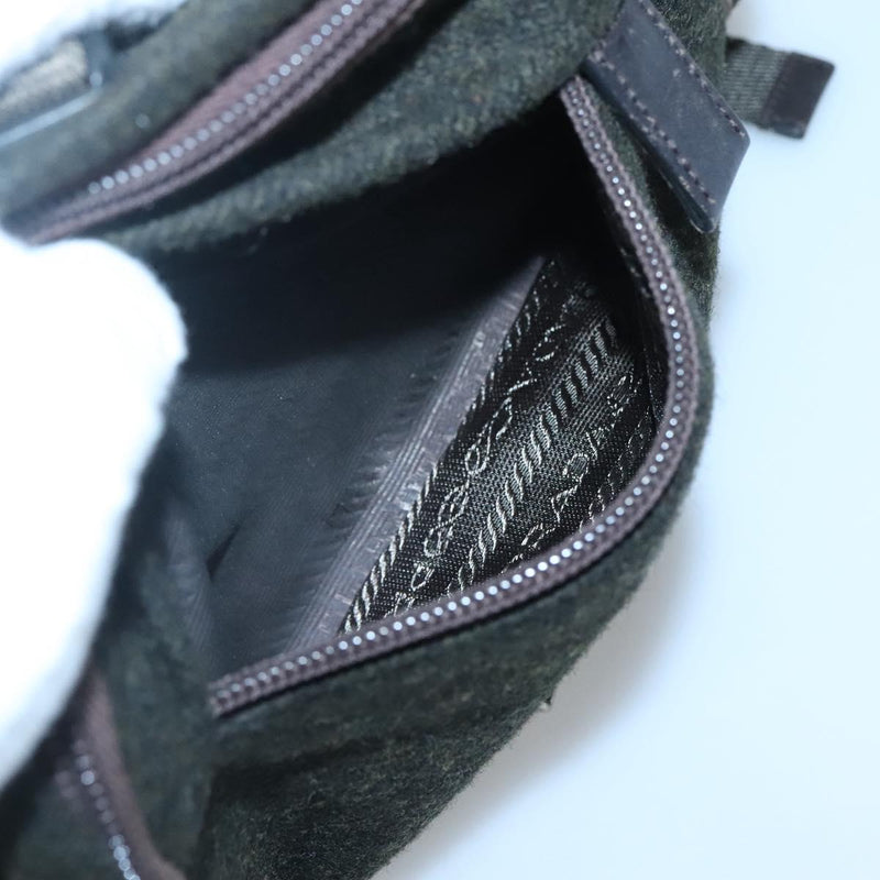 PRADA Backpack Wool Khaki Silver Auth hk2421