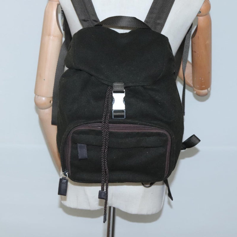 PRADA Backpack Wool Khaki Silver Auth hk2421