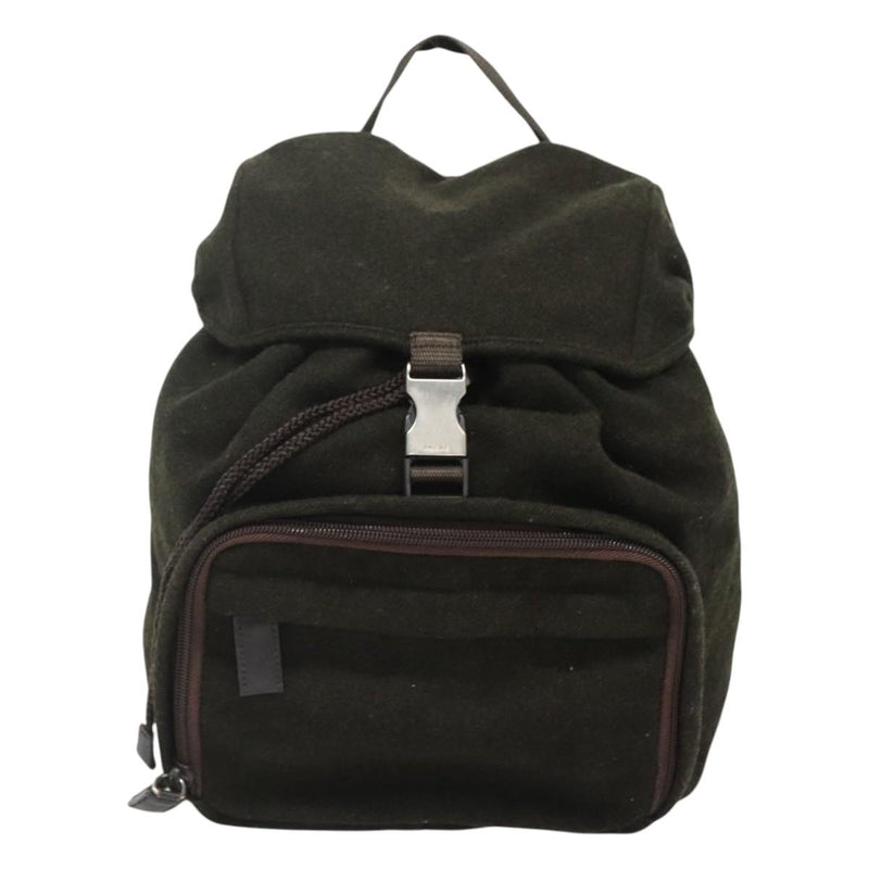 PRADA Backpack Wool Khaki Silver Auth hk2421