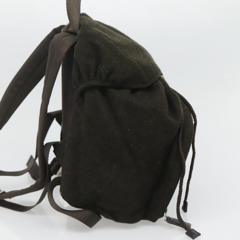 PRADA Backpack Wool Khaki Silver Auth hk2421