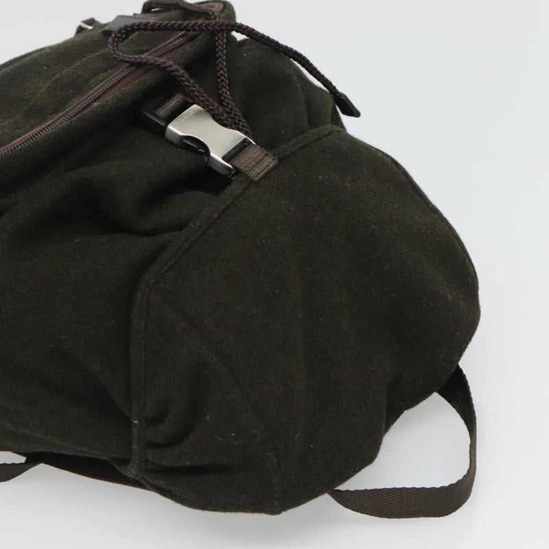 PRADA Backpack Wool Khaki Silver Auth hk2421