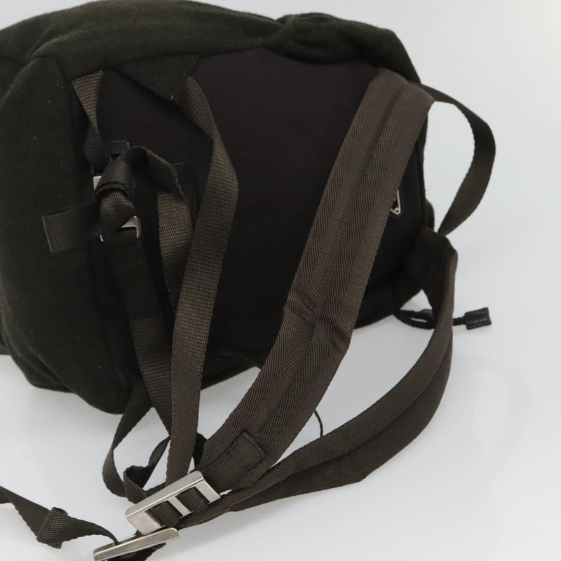 PRADA Backpack Wool Khaki Silver Auth hk2421