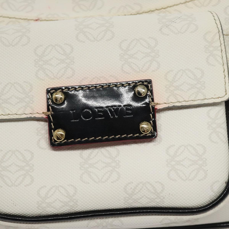 LOEWE Anagram Shoulder Bag PVC White Gold Auth hk2424