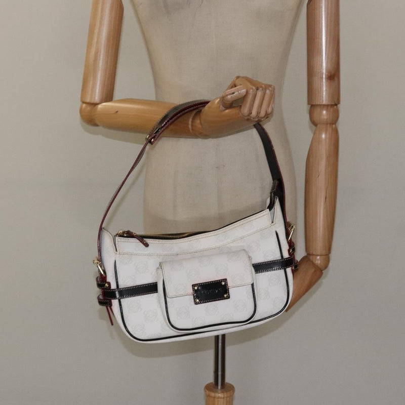 LOEWE Anagram Shoulder Bag PVC White Gold Auth hk2424