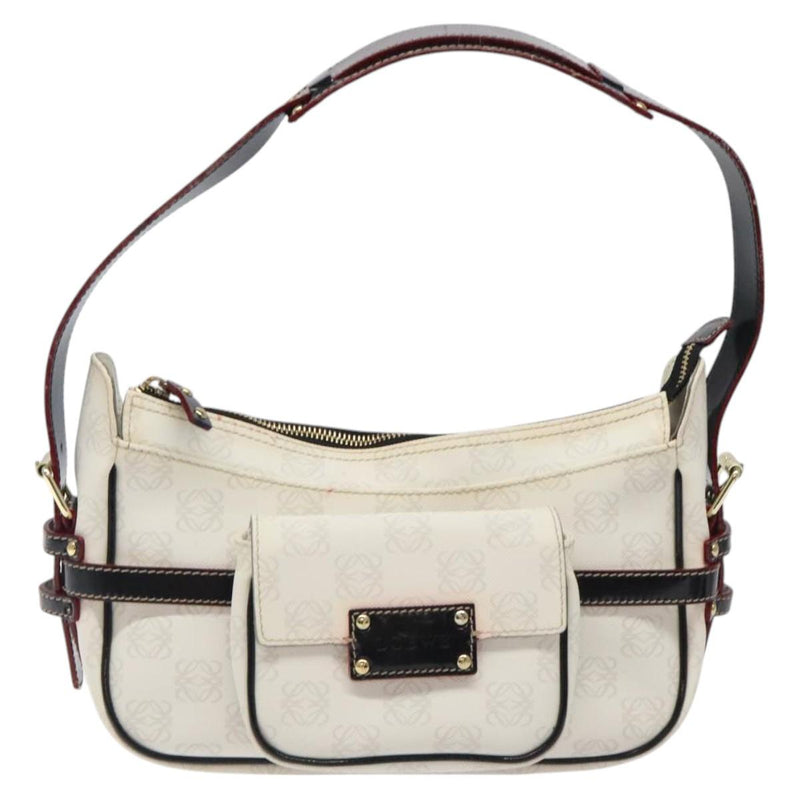 LOEWE Anagram Shoulder Bag PVC White Gold Auth hk2424