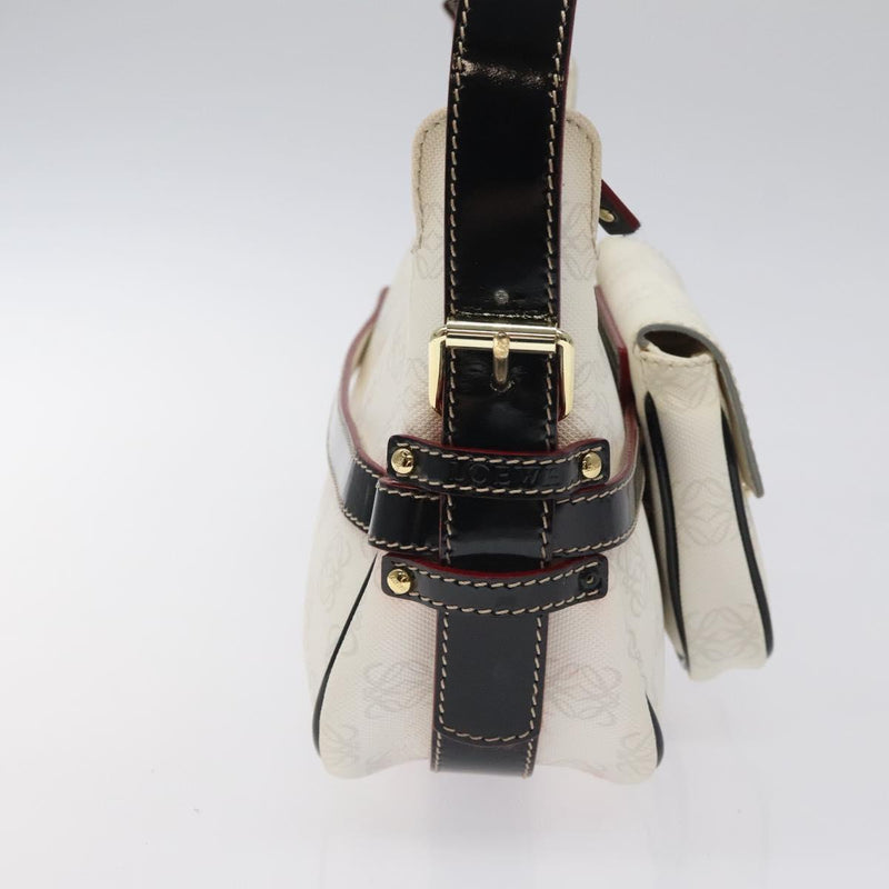 LOEWE Anagram Shoulder Bag PVC White Gold Auth hk2424