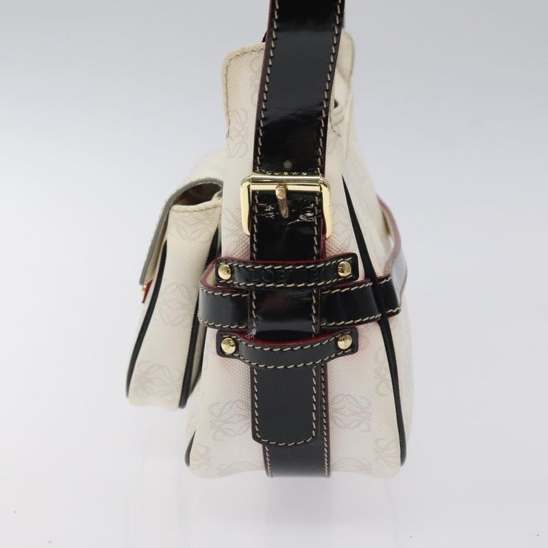 LOEWE Anagram Shoulder Bag PVC White Gold Auth hk2424