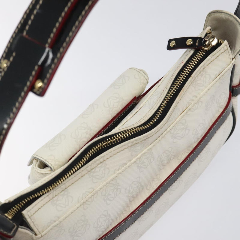 LOEWE Anagram Shoulder Bag PVC White Gold Auth hk2424