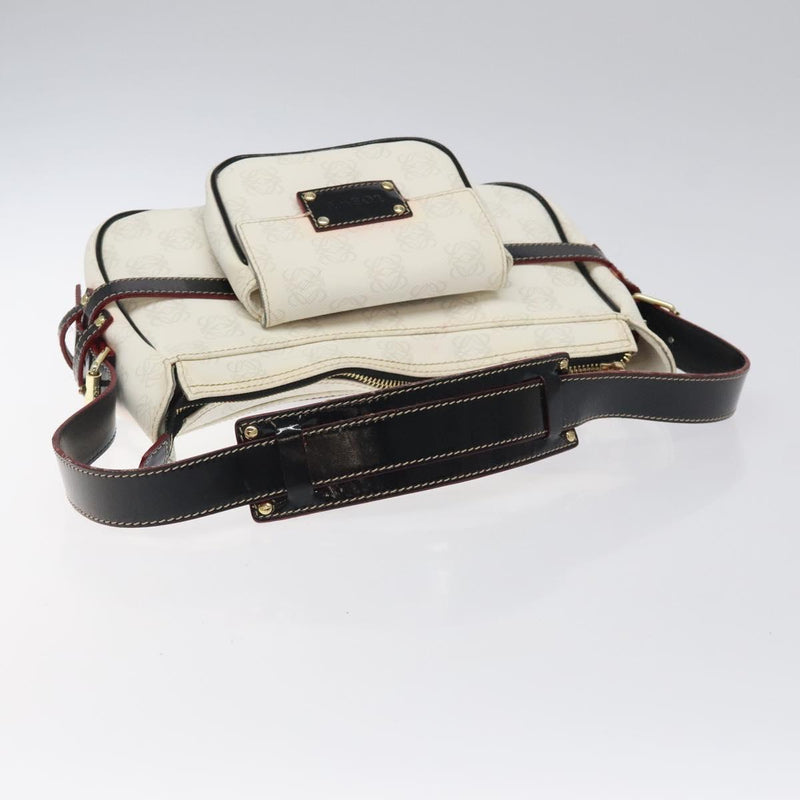 LOEWE Anagram Shoulder Bag PVC White Gold Auth hk2424