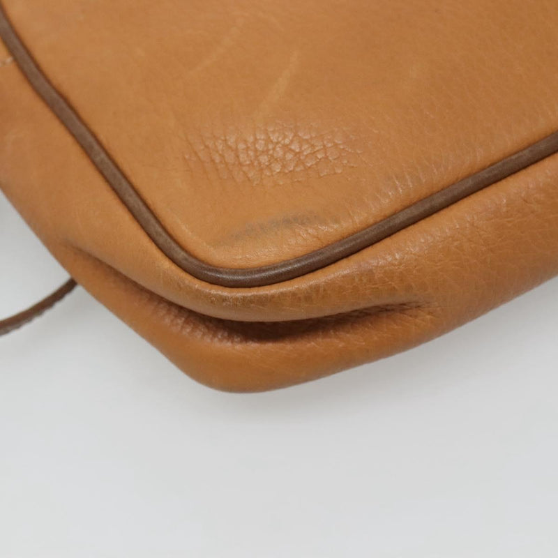 LOEWE Clutch Bag Leather Brown Gold Auth hk2425