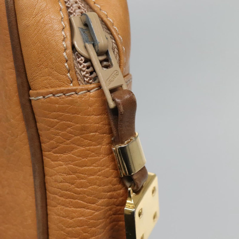 LOEWE Clutch Bag Leather Brown Gold Auth hk2425