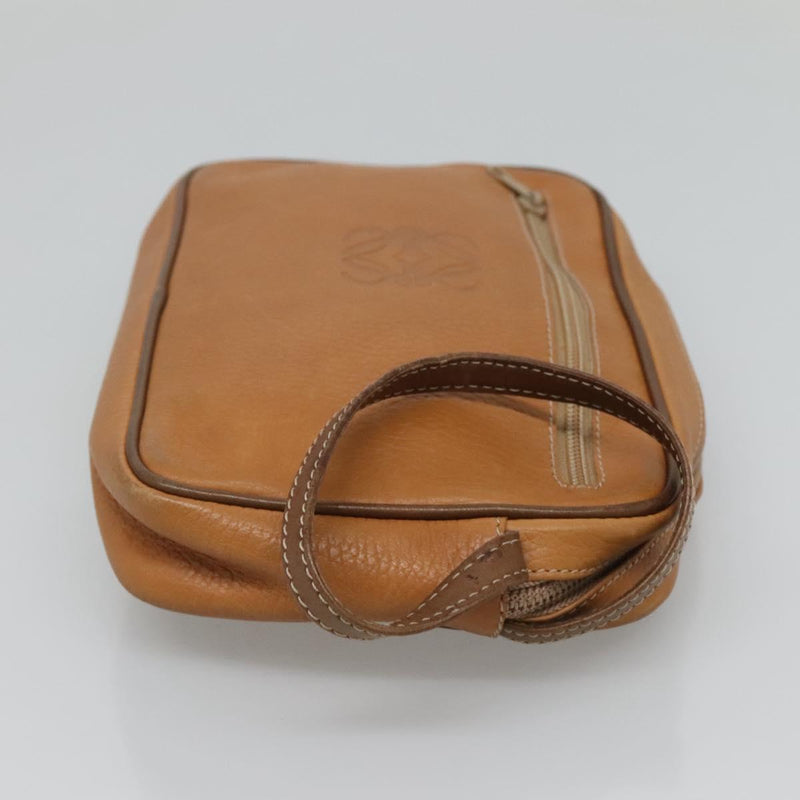 LOEWE Clutch Bag Leather Brown Gold Auth hk2425
