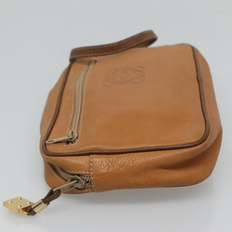 LOEWE Clutch Bag Leather Brown Gold Auth hk2425