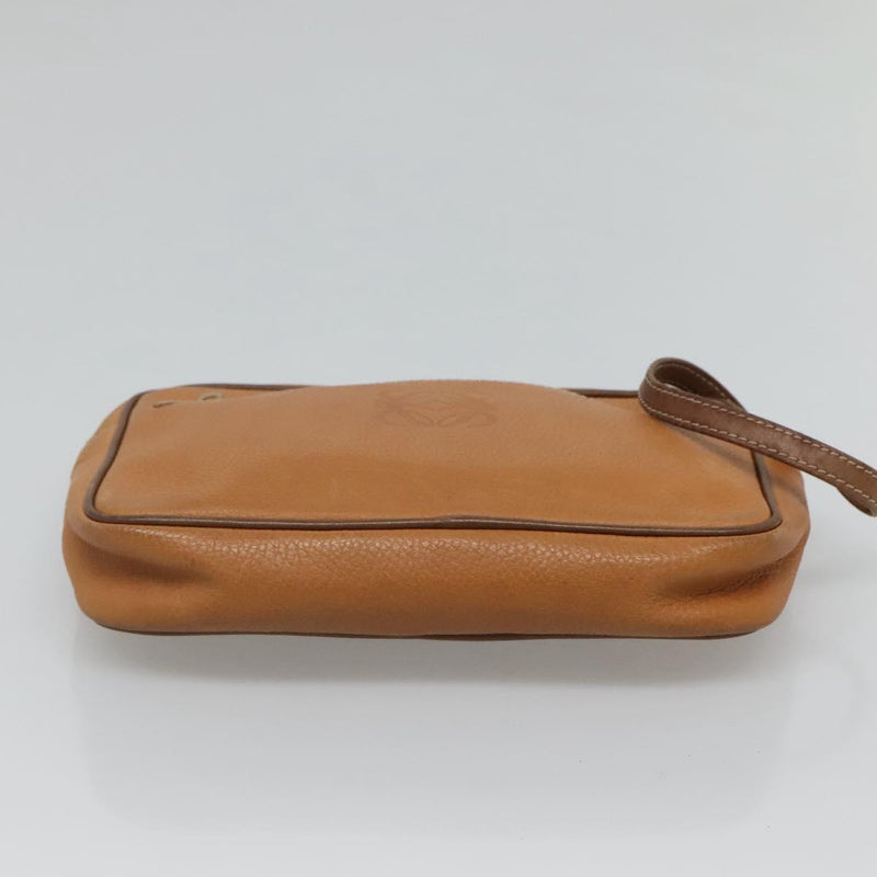 LOEWE Clutch Bag Leather Brown Gold Auth hk2425