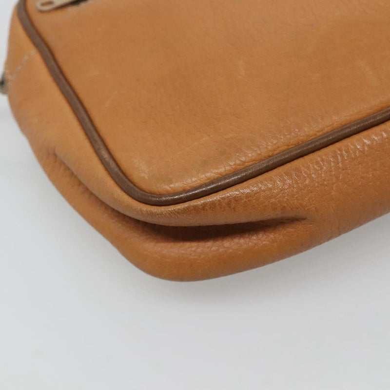 LOEWE Clutch Bag Leather Brown Gold Auth hk2425