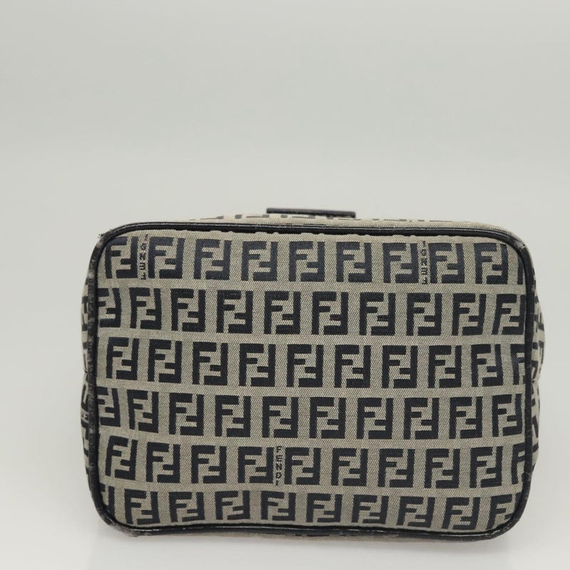 FENDI Zucchino Canvas Mamma Baguette Shoulder Bag Navy Silver Auth hk2452