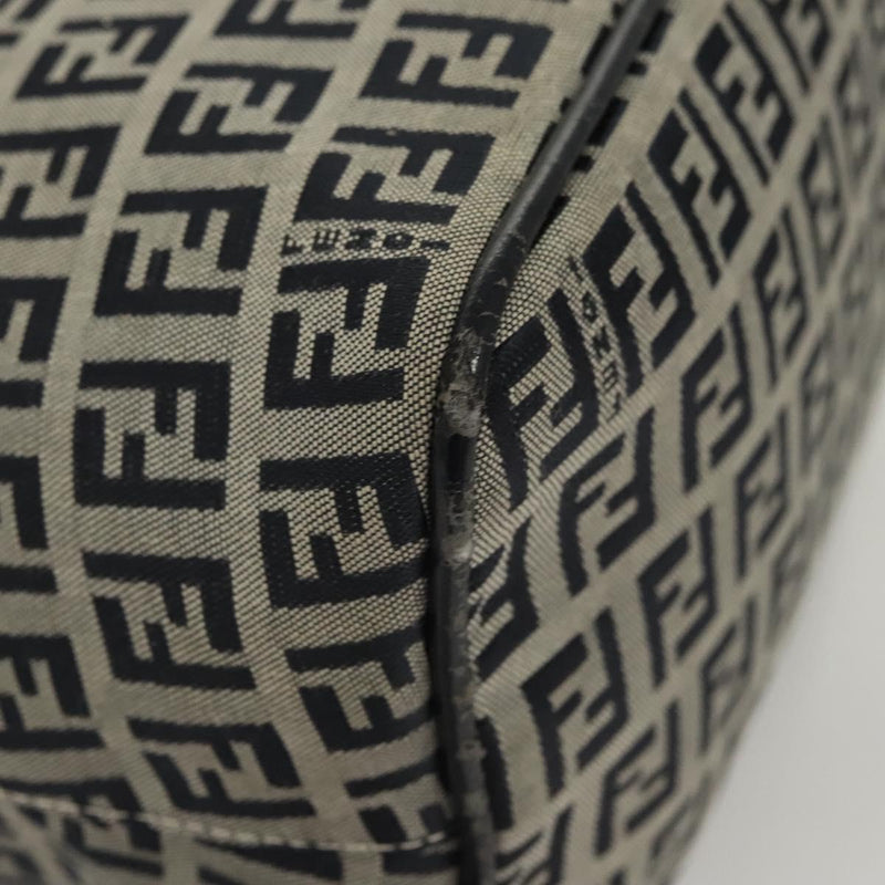 FENDI Zucchino Canvas Mamma Baguette Shoulder Bag Navy Silver Auth hk2452