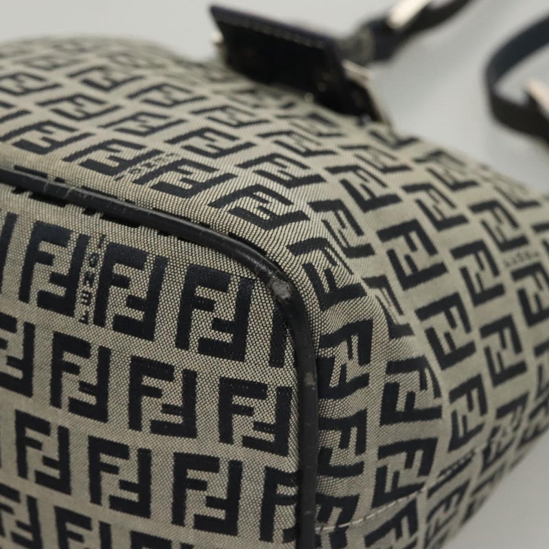 FENDI Zucchino Canvas Mamma Baguette Shoulder Bag Navy Silver Auth hk2452