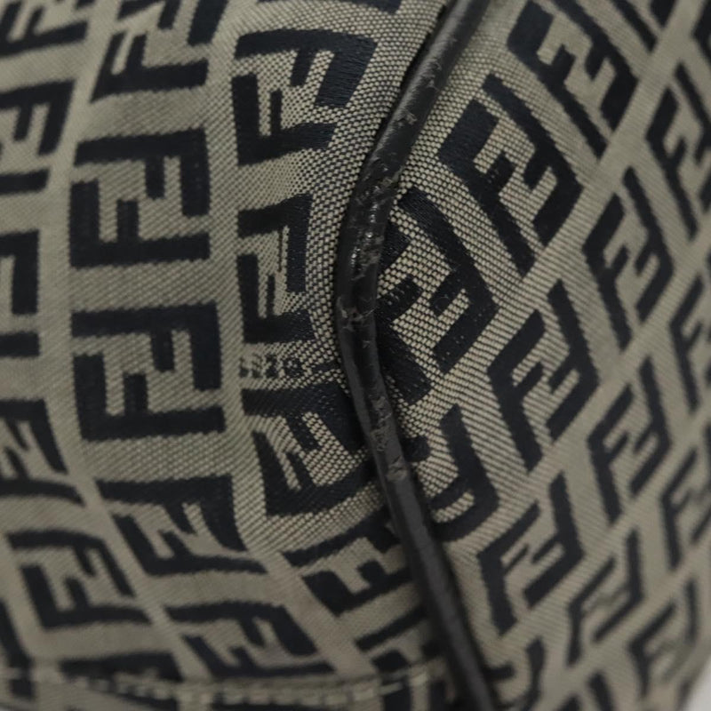FENDI Zucchino Canvas Mamma Baguette Shoulder Bag Navy Silver Auth hk2452