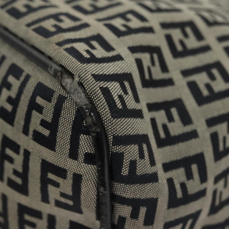 FENDI Zucchino Canvas Mamma Baguette Shoulder Bag Navy Silver Auth hk2452