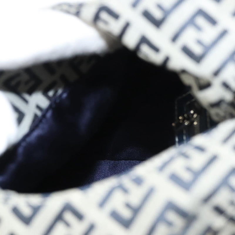 FENDI Zucchino Canvas Mamma Baguette Shoulder Bag Navy Silver Auth hk2452