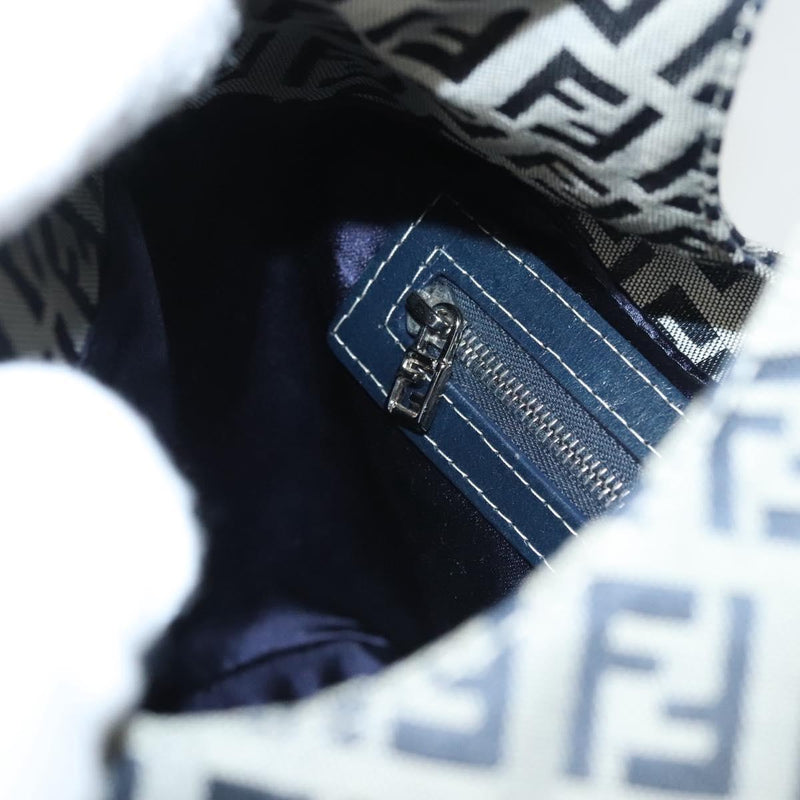 FENDI Zucchino Canvas Mamma Baguette Shoulder Bag Navy Silver Auth hk2452