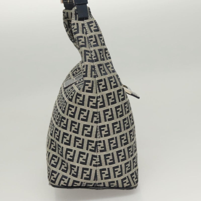 FENDI Zucchino Canvas Mamma Baguette Shoulder Bag Navy Silver Auth hk2452
