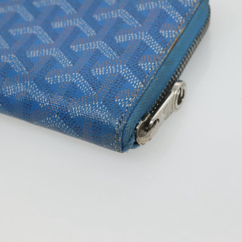 GOYARD Herringbone Matignon GM Long Wallet PVC Leather Blue Auth hk2462