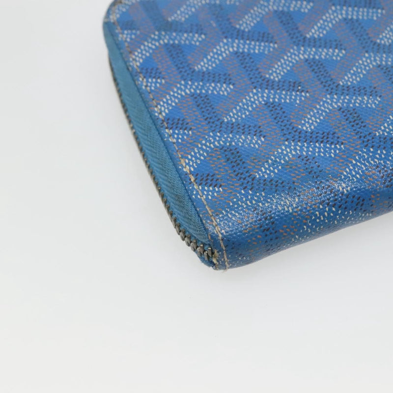 GOYARD Herringbone Matignon GM Long Wallet PVC Leather Blue Auth hk2462