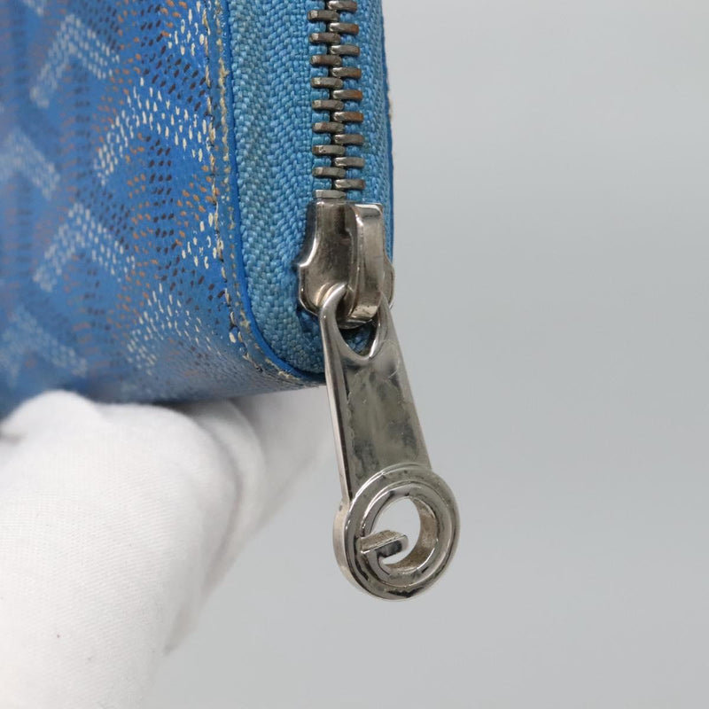 GOYARD Herringbone Matignon GM Long Wallet PVC Leather Blue Auth hk2462