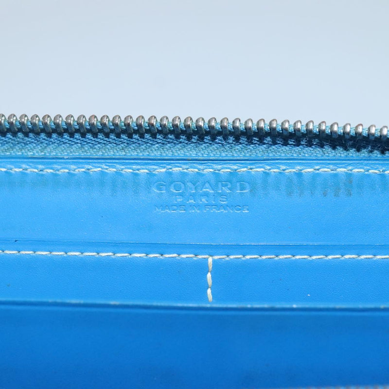 GOYARD Herringbone Matignon GM Long Wallet PVC Leather Blue Auth hk2462