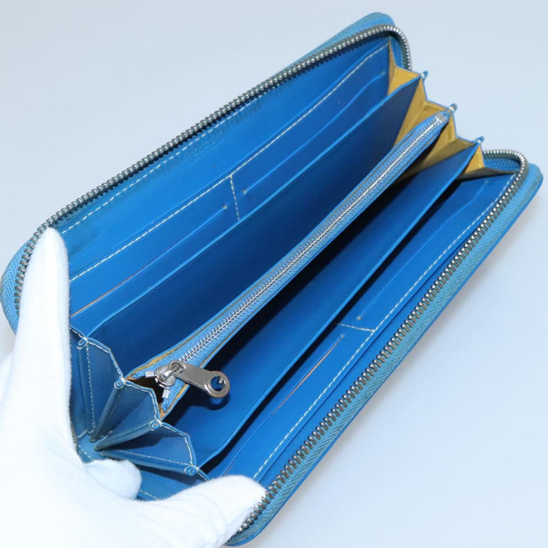 GOYARD Herringbone Matignon GM Long Wallet PVC Leather Blue Auth hk2462