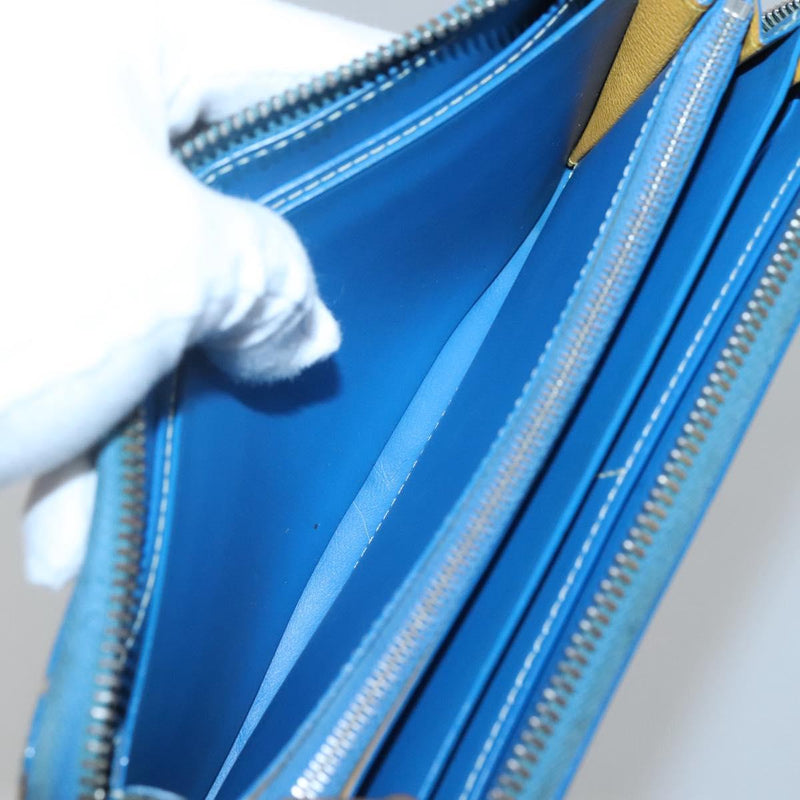 GOYARD Herringbone Matignon GM Long Wallet PVC Leather Blue Auth hk2462