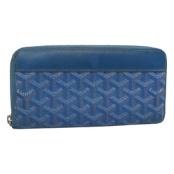 GOYARD Herringbone Matignon GM Long Wallet PVC Leather Blue Auth hk2462