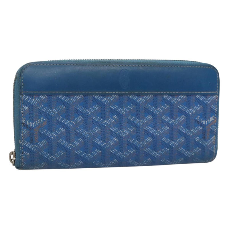 GOYARD Herringbone Matignon GM Long Wallet PVC Leather Blue Auth hk2462