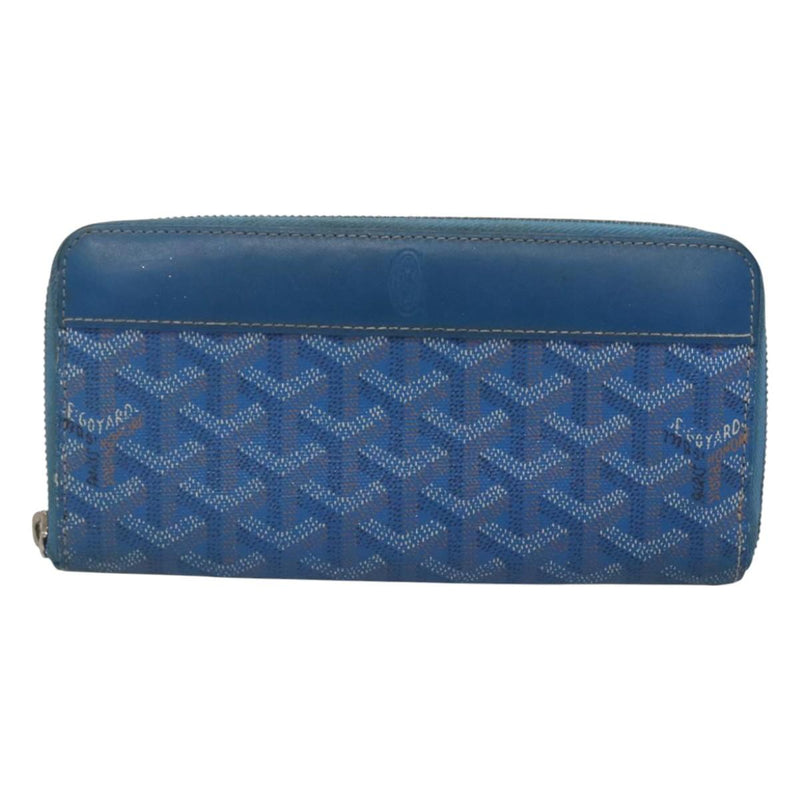 GOYARD Herringbone Matignon GM Long Wallet PVC Leather Blue Auth hk2462