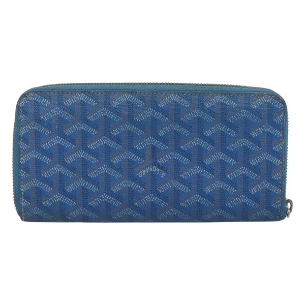 GOYARD Herringbone Matignon GM Long Wallet PVC Leather Blue Auth hk2462