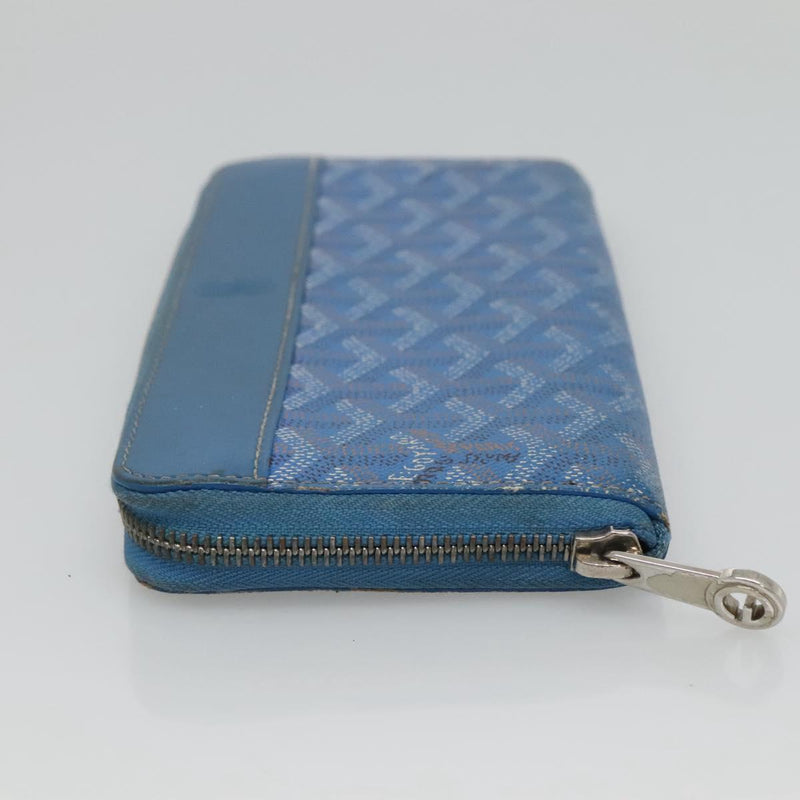 GOYARD Herringbone Matignon GM Long Wallet PVC Leather Blue Auth hk2462