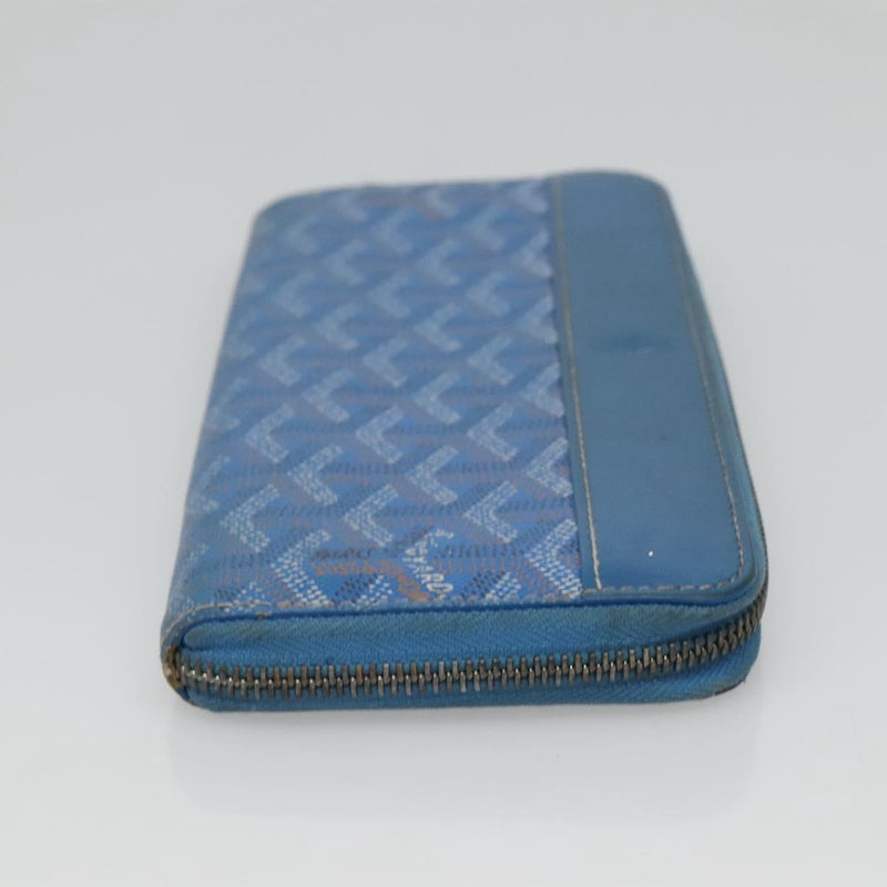GOYARD Herringbone Matignon GM Long Wallet PVC Leather Blue Auth hk2462