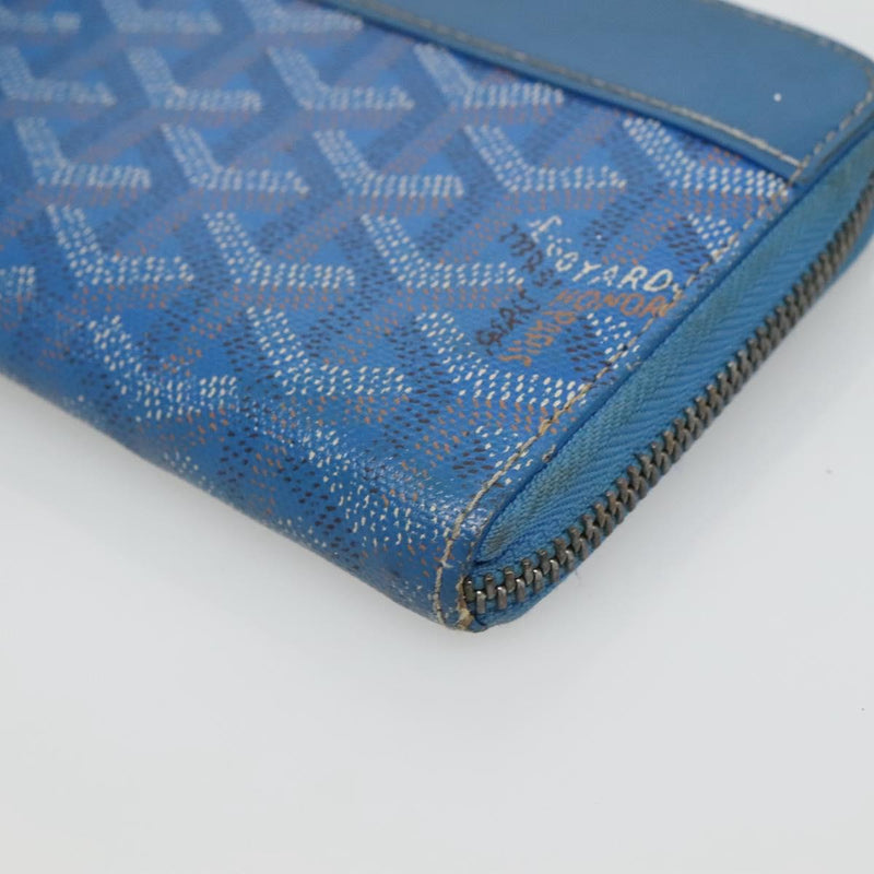 GOYARD Herringbone Matignon GM Long Wallet PVC Leather Blue Auth hk2462