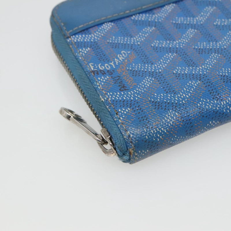 GOYARD Herringbone Matignon GM Long Wallet PVC Leather Blue Auth hk2462