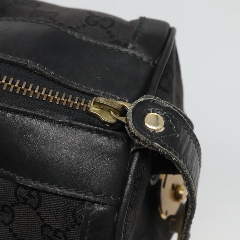 GUCCI GG Canvas Boston Bag Black Gold Auth hk2471