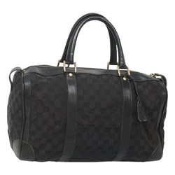 GUCCI GG Canvas Boston Bag Black Gold Auth hk2471