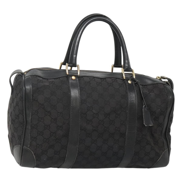 GUCCI GG Canvas Boston Bag Black Gold Auth hk2471
