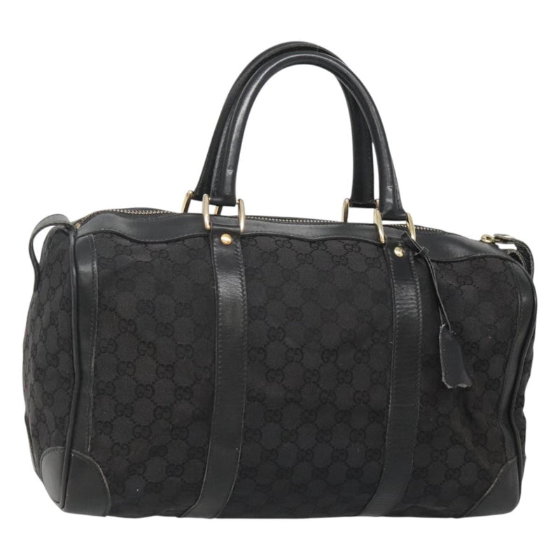 GUCCI GG Canvas Boston Bag Black Gold Auth hk2471