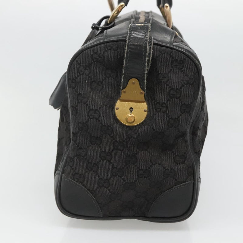 GUCCI GG Canvas Boston Bag Black Gold Auth hk2471